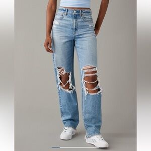 American Eagle Outfitters Light Blue Distressed Straight Leg Jeans